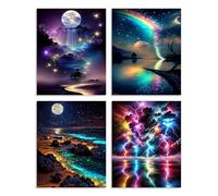Dazzlewall 4 Pièces Set Décoration Murale Nature Fantaisiste, Affiches Lune Arc-En-Ciel Éclair Pour Chambre Salon 20x25 Cm Sans Cadre