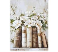 Dazzlewall Art Floral et Livres, Impressions sur Toile Vintage de Bibliothèque pour Bureau, Chambre, Salon & Salle de Lecture 12x16 pouces sans Cadre