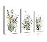 Dazzlewall Encadré 3Pcs Boho Wall Art Décor, Feuilles Vertes Affiche Botanique Impression pour Salle de Bain Salon, Eucalyptus Feuilles Chambre Décoration Murale, 12x16 pouce