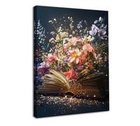 Dazzlewall Encadré Art Mural de Livre Floral Coloré, Affiche de Bibliothèque d'Ésthétique Fantasy Vintage pour Décoration de Bureau, de Chambre, de Salon et de Salle de Lecture 12x16 pouces
