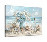 Dazzlewall Encadré Océan Plage Toile Art Mural, Paysage Marin Coquillages Étoile de Mer Impression D’Affiche Côtière pour Salle de Bain Salon Chambre À Coucher Décor 12x16 in