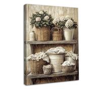Dazzlewall Encadré Vintage Ferme Art Mural Décor, Rustique Floral Tissé Panier Oeuvre Impression pour Buanderie Salle de Bain Rétro Botanique Décoration Murale de Salle de Bain, 12x16 pouce