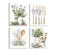 Dazzlewall Lot de 4 Encadré Affiches Murales Botaniques pour la Cuisine, Poster Murale de Feuilles d'Eucalyptus Vert Sauge, pour la Cuisine et la Salle à Manger 20x25 cm