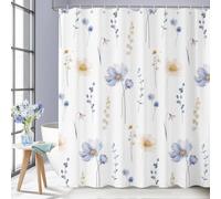 Dazzlewall Rideau de Douche Aquarelle Floral 180 x 180 cm, Bleu Orange Encre Fleurs Feuilles Rideaux de Baignoire pour Salle de Bain, Imperméable Anti-Moisissures Tissu avec 12 Crochets