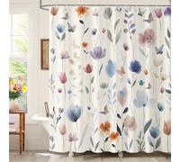 Dazzlewall Rideau de Douche Aquarelle Floral 180 x 180 cm, Coloré Encre Fleurs Plantes Rideaux de Douche, Imperméable Anti-Moisissures Tissu Rideaux de Baignoire pour Salle de Bain avec 12 Crochets