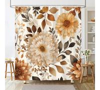 Dazzlewall Rideau de Douche Fleurs Jaunes Aquarelle 180x180cm, Rideau de Bain Design Botanique d'Automne, Polyester Imperméable Anti-Moisissures avec 12 Crochets