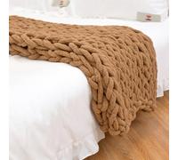 Dazzluxe Couverture en Tricot Épais, Couverture en Fil Chenille Doux, Couverture Au Crochet en Tricot De Câble Épais Fait À La Main pour La Décoration De La Maison du Canapé,Camel,100 * 200 cm