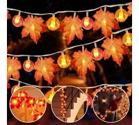 DAZZTIME Guirlande Lumineuse en Forme de Feuilles D'érable,6m 40LED Feuille D'érable Guirlande,Citrouille,Noël Decoration,pour Halloween,Noël,Fête D'automne,Chambre,Balcon,Tonnelle,Jardin