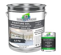 DB Rénovation PEINTURE SOL BETON Industriel - Garage, sous-sol - Extrême trafic intérieur, extérieur - Haute résistance - Gris anthracite - Kit 5,5KG + 1L Diluant