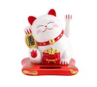 DBA Chat Porte Bonheur Maneki Neko Energie Solaire, blanc et rouge DA007