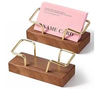DBAILY Lot de 2 porte-cartes de visite en bois de noyer et laiton pour bureau, magasin, stand d'exposition
