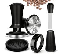 DBAILY Tamper à café 51 mm avec outil WDT, kit barista professionnel pour porte-filtre, avec tampon de fond ondulé, outil WDT à 12 aiguilles (0,4 mm), anneau de dosage magnétique et tapis de tampon en