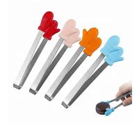DBCEJF Lot de 4 Mini Pinces de Cuisine en Silicone en Forme de Main, Petites Pinces à Sucre en Acier Inoxydable pour Bonbons, Glaçons, Buffet, Fête et Bar, 4 Couleurs (Rouge, Rose, Orange, Bleu)