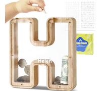 DBPBToU Tirelire en Bois en Forme de Lettre, Tirelire Cochon Personnalisée pour Enfants, Tirelire Billet Transparente Créative pour Cadeaux de Festivals/Décoration Intérieure/Souvenir (H)