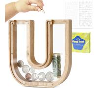 DBPBToU Tirelire en Bois en Forme de Lettre, Tirelire Cochon Personnalisée pour Enfants, Tirelire Billet Transparente Créative pour Cadeaux de Festivals/Décoration Intérieure/Souvenir (U)