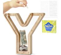 DBPBToU Tirelire en Bois en Forme de Lettre, Tirelire Cochon Personnalisée pour Enfants, Tirelire Billet Transparente Créative pour Cadeaux de Festivals/Décoration Intérieure/Souvenir (Y)