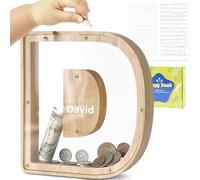 DBPBToU Tirelire en Bois en Forme de Lettre, Tirelire Cochon Personnalisée pour Enfants, Tirelire Billet Transparente Créative pour Cadeaux de Festivals/Décoration Intérieure/Souvenir (D)