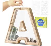 DBPBToU Tirelire en Bois en Forme de Lettre, Tirelire Cochon Personnalisée pour Enfants, Tirelire Billet Transparente Créative pour Cadeaux de Festivals/Décoration Intérieure/Souvenir (A)