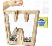 DBPBToU Tirelire en Bois en Forme de Lettre, Tirelire Cochon Personnalisée pour Enfants, Tirelire Billet Transparente Créative pour Cadeaux de Festivals/Décoration Intérieure/Souvenir (W)