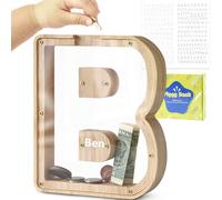 DBPBToU Tirelire en Bois en Forme de Lettre, Tirelire Cochon Personnalisée pour Enfants, Tirelire Billet Transparente Créative pour Cadeaux de Festivals/Décoration Intérieure/Souvenir (B)
