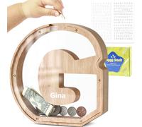 DBPBToU Tirelire en Bois en Forme de Lettre, Tirelire Cochon Personnalisée pour Enfants, Tirelire Billet Transparente Créative pour Cadeaux de Festivals/Décoration Intérieure/Souvenir (G)