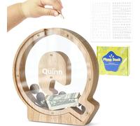 DBPBToU Tirelire en Bois en Forme de Lettre, Tirelire Cochon Personnalisée pour Enfants, Tirelire Billet Transparente Créative pour Cadeaux de Festivals/Décoration Intérieure/Souvenir (Q)