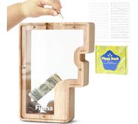 DBPBToU Tirelire en Bois en Forme de Lettre, Tirelire Cochon Personnalisée pour Enfants, Tirelire Billet Transparente Créative pour Cadeaux de Festivals/Décoration Intérieure/Souvenir (F)