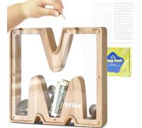 DBPBToU Tirelire en Bois en Forme de Lettre, Tirelire Cochon Personnalisée pour Enfants, Tirelire Billet Transparente Créative pour Cadeaux de Festivals/Décoration Intérieure/Souvenir (M)