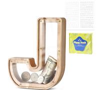 DBPBToU Tirelire en Bois en Forme de Lettre, Tirelire Cochon Personnalisée pour Enfants, Tirelire Billet Transparente Créative pour Cadeaux de Festivals/Décoration Intérieure/Souvenir (J)