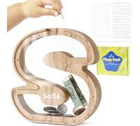 DBPBToU Tirelire en Bois en Forme de Lettre, Tirelire Cochon Personnalisée pour Enfants, Tirelire Billet Transparente Créative pour Cadeaux de Festivals/Décoration Intérieure/Souvenir (S)