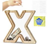 DBPBToU Tirelire en Bois en Forme de Lettre, Tirelire Cochon Personnalisée pour Enfants, Tirelire Billet Transparente Créative pour Cadeaux de Festivals/Décoration Intérieure/Souvenir (X)