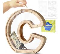 DBPBToU Tirelire en Bois en Forme de Lettre, Tirelire Cochon Personnalisée pour Enfants, Tirelire Billet Transparente Créative pour Cadeaux de Festivals/Décoration Intérieure/Souvenir (C)