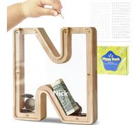 DBPBToU Tirelire en Bois en Forme de Lettre, Tirelire Cochon Personnalisée pour Enfants, Tirelire Billet Transparente Créative pour Cadeaux de Festivals/Décoration Intérieure/Souvenir (N)