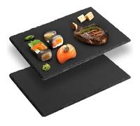 DBREAKS 2 Plateaux en Ardoise 22x14cm Assiette Naturelle | Planche de service rectangulaire, pour fromage, sushi, servir et écrire, aspect naturel