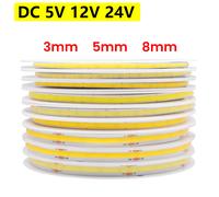 DC 5V 12V 24V COB LED bande 320 384 480 528 LED s/m haute densité Flexible COB LED bande barre lumineuse 3MM 5MM 8MM PCB lumière linéaire 384LEDs 3mm 24V