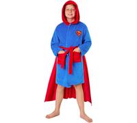 DC Comics Superman Peignoir avec Cape Enfant Garçon, 5-14 Ans, Peignoir Capuche en Polaire Douce, Super Héros Cadeau Garçon (7-8 Ans, Bleu/Rouge)