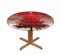 DCARSETCV Nappe ronde rouge imprimée sapin de Noël petite taille en tissu lavable avec bord élastique pour cuisine, salle à manger, fête de mariage
