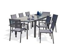 Ensemble repas 8 à 12 places en aluminium et plateau verre