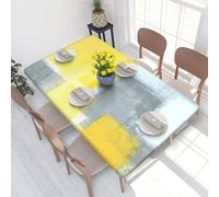 DCEHGEW Nappe rectangulaire élastique ajustée pour tables de 1,2 m, gris et jaune, peinture d'art abstrait, tissu imprimé, résistant à l'huile et lavable, nappe de table de pique-nique