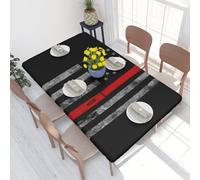 DCEHGEW Nappe rectangulaire élastique ajustée pour tables de 1,2 m, motif hache de pompier, drapeau de ligne rouge, tissu résistant à l'huile et lavable, nappe de table de pique-nique