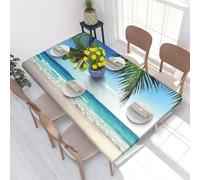 DCEHGEW Nappe rectangulaire élastique ajustée pour tables de 1,2 m, motif palmier tropical, plage hawaïenne, tissu imprimé, résistant à l'huile et lavable, nappe de table de pique-nique