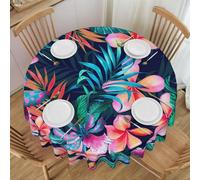 DCEHGEW Nappe ronde de 152,4 cm avec dentelle, motif floral tropical, imprimé feuilles tropicales, tissu résistant à l'huile et lavable, nappe de table de pique-nique