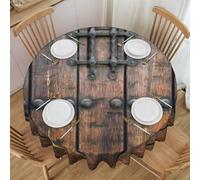 DCEHGEW Nappe ronde de 152,4 cm avec dentelle, porte en bois rustique imprimée, tissu résistant à l'huile et lavable, nappe de pique-nique