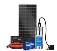 DCHOSE Kit de pompe de puits solaire avec batterie de secours, pompe à eau en acier inoxydable 12V + kit de panneau solaire 100W + batterie 30Ah + contrôleur 20A pour fontaine, irrigation