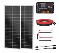 DCHOUSE 200W (2 panneaux solaires de 100 W) - Le kit de panneaux solaires monocristallins contient panneau solaire 12 V + régulateur de charge solaire 20 A + câble solaire de 5 m + connecteur
