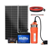 DCHOUSE Kit de pompe à eau solaire, pompe à eau 12V + kit de panneau solaire 2 * 100W + batterie Bluetooth 100AH + contrôleur 20A pour arrosage(Câble en Y non inclus, achat supplémentaire nécessaire)