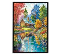 DCIDBEI DIY 5D Diamant Peinture Carnet Paysage A5 Journal Vierge Diamond Painting Carnet de Croquis Cristal Point de Croix Diamant Painting Carnet Journal Papeterie Carnet de Notes 50 Feuilles