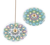 DCIDBEI Lot de 2 Painting diamant Adulte Porte-encens Paon Brûleur d'encens pour Bougie Chauffe Plat ou Charbon Support Encensoir Bâtons d'encens Support Palo Santo, cônes d'encens Mandala