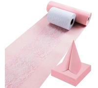 ddckj Chemin de table en non-tissé Blush Rosé 30 cm x 35 m - Chemin de table rose avec rubans de dentelle décoratifs blancs et serviettes - Ensemble de décoration de table pour baptême, communion