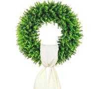 DDHS Couronne de buis artificiel vert avec pancarte Hello et ruban - 50,8 cm